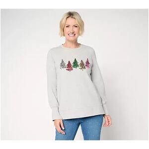 Jingle Belles by Kim Gravel Sequin Christmas Tree Knit Top Gray Size Small